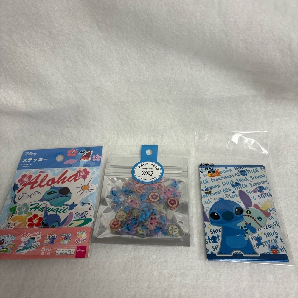 Set of 3 STITCH Stickers Angel Mini Gift Bag Blue Hawaii Disney Japan